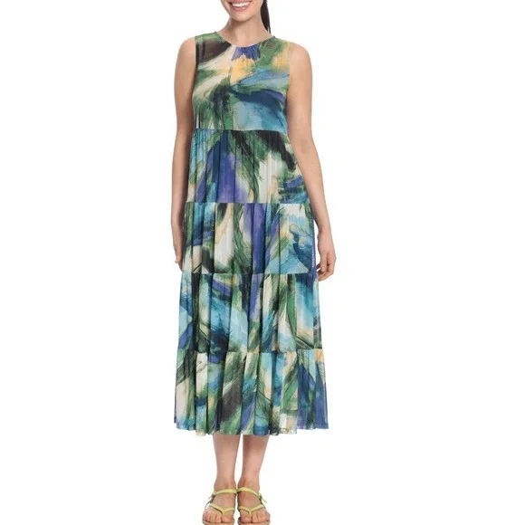 London Times Tiered Layered Mesh Sleeveless Dress XL NWT - Picture 1 of 13